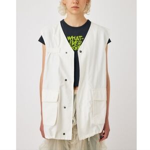 Moussy Ivory Utility Hunting Vest Oversized Nylon Gorpcore Snap Sleeveless O/S